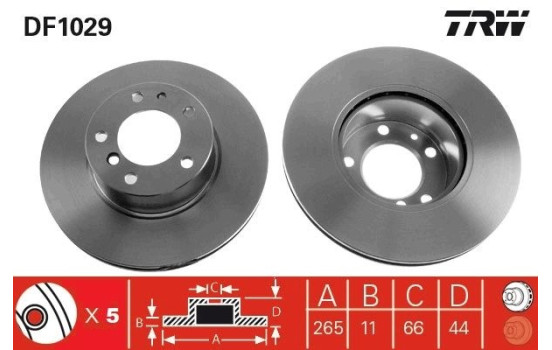 Disco de freno trasero DF1029 TRW