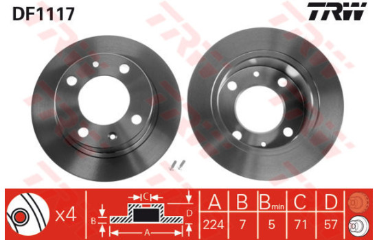 Disco de freno trasero DF1117 TRW