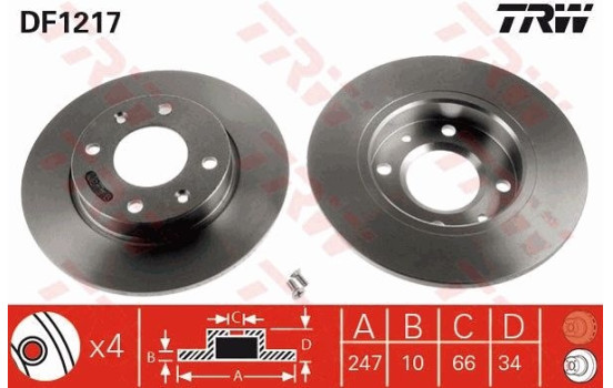 Disco de freno trasero DF1217 TRW, Imagen 4
