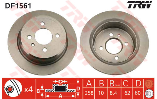 Disco de freno trasero DF1561 TRW