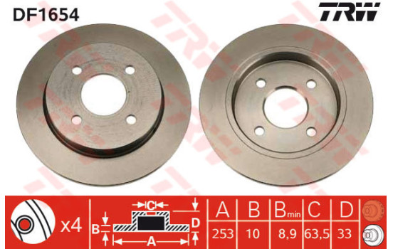 Disco de freno trasero DF1654 TRW
