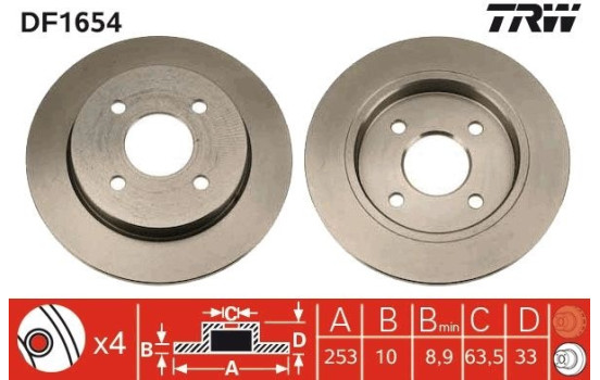 Disco de freno trasero DF1654 TRW, Imagen 2