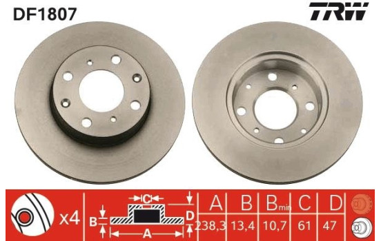 Disco de freno trasero DF1807 TRW, Imagen 2