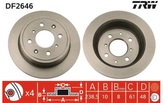 Disco de freno trasero DF2646 TRW, Imagen 2