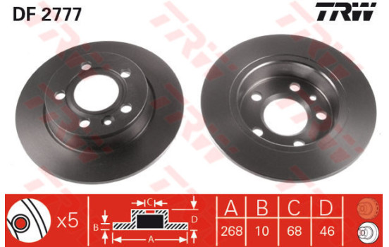Disco de freno trasero DF2777 TRW