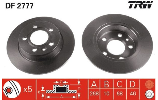Disco de freno trasero DF2777 TRW, Imagen 2