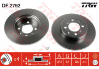 Disco de freno trasero DF2792 TRW