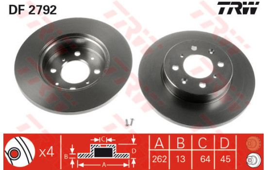 Disco de freno trasero DF2792 TRW