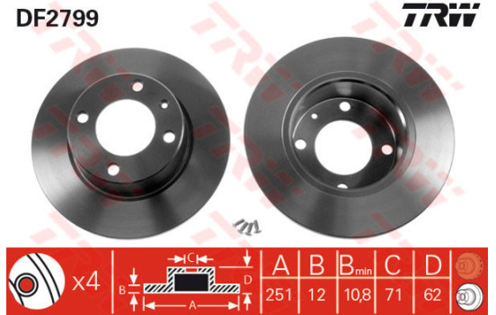 Disco de freno trasero DF2799 TRW