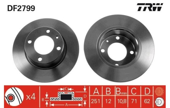 Disco de freno trasero DF2799 TRW, Imagen 3
