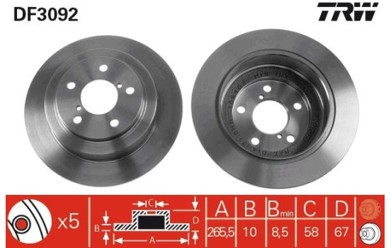 Disco de freno trasero DF3092 TRW