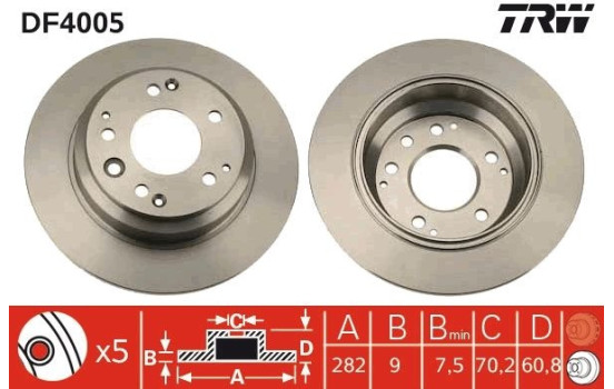 Disco de freno trasero DF4005 TRW, Imagen 2