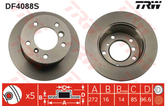 Disco de freno trasero DF4088S TRW