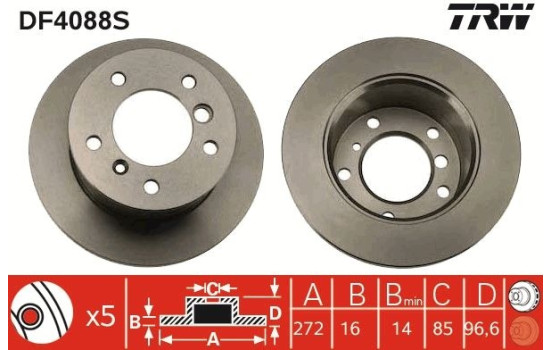 Disco de freno trasero DF4088S TRW, Imagen 2
