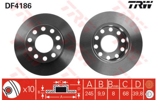 Disco de freno trasero DF4186 TRW