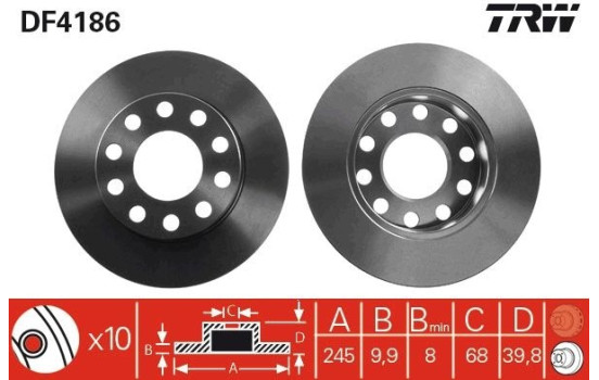 Disco de freno trasero DF4186 TRW, Imagen 2