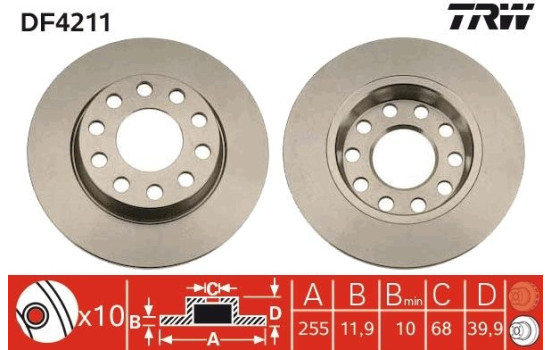 Disco de freno trasero DF4211 TRW, Imagen 2