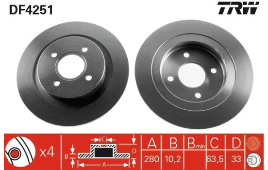 Disco de freno trasero DF4251 TRW