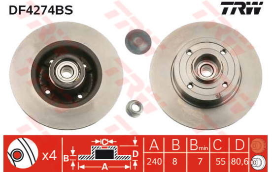 Disco de freno trasero DF4274BS TRW