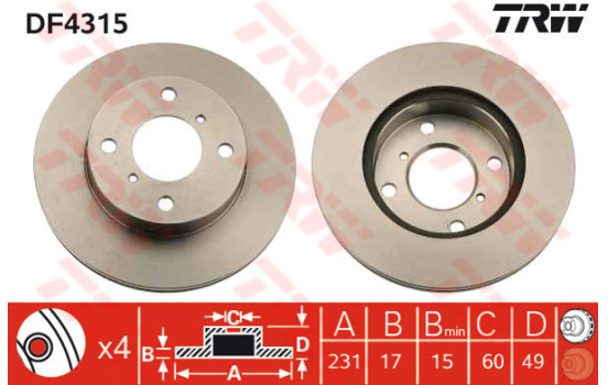 Disco de freno trasero DF4315 TRW