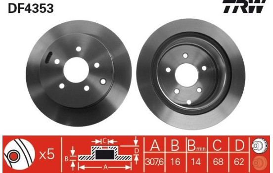 Disco de freno trasero DF4353 TRW, Imagen 3