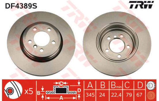 Disco de freno trasero DF4389S TRW