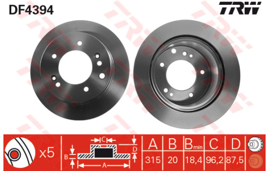 Disco de freno trasero DF4394 TRW