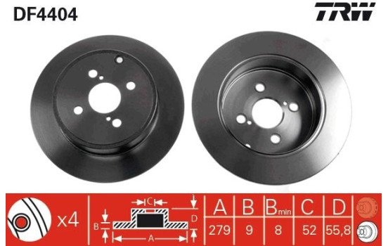 Disco de freno trasero DF4404 TRW, Imagen 2