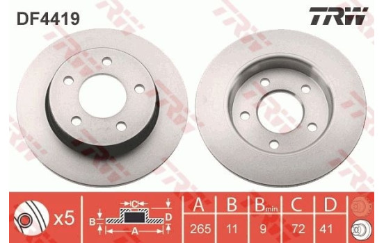 Disco de freno trasero DF4419 TRW, Imagen 2