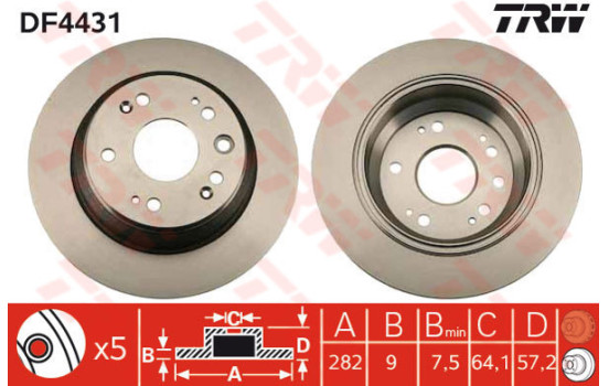 Disco de freno trasero DF4431 TRW