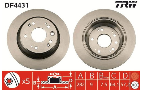 Disco de freno trasero DF4431 TRW, Imagen 2