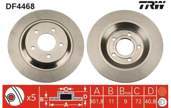 Disco de freno trasero DF4468 TRW, Imagen 2