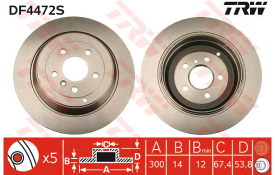 Disco de freno trasero DF4472S TRW