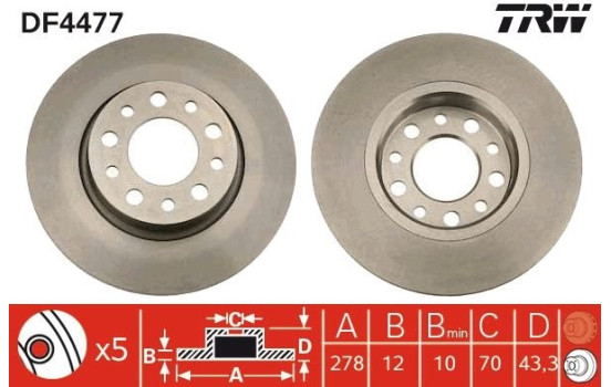 Disco de freno trasero DF4477 TRW, Imagen 3