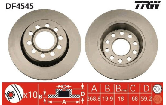 Disco de freno trasero DF4545 TRW, Imagen 2