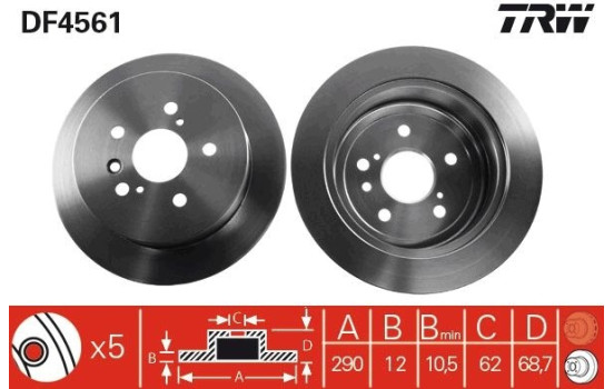 Disco de freno trasero DF4561 TRW