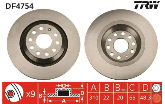 Disco de freno trasero DF4754 TRW, Imagen 2
