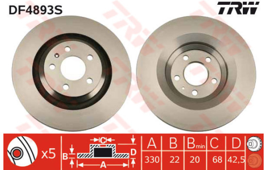 Disco de freno trasero DF4893S TRW