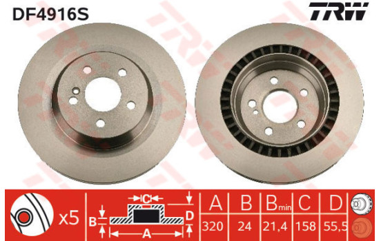 Disco de freno trasero DF4916S TRW
