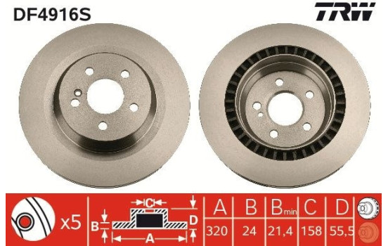 Disco de freno trasero DF4916S TRW, Imagen 3