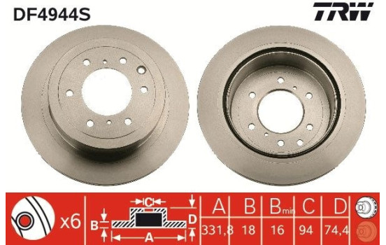 Disco de freno trasero DF4944S TRW, Imagen 3