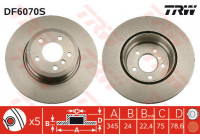 Disco de freno trasero DF6070S TRW