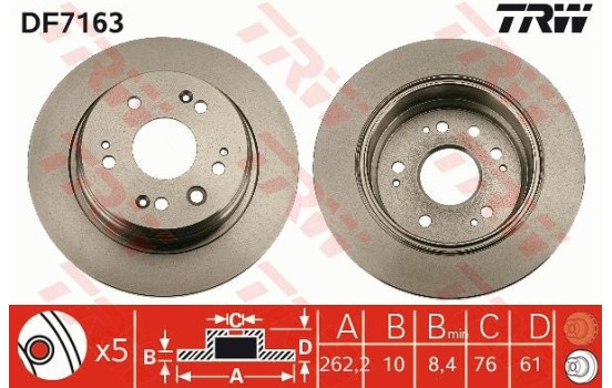 Disco de freno trasero DF7163 TRW, Imagen 2