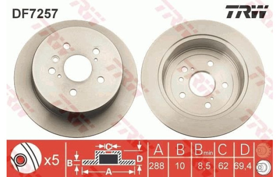 Disco de freno trasero DF7257 TRW, Imagen 2