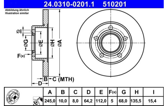 Disco de freno ventilado Powerdisc 24.0310-0201.1 ATE, Imagen 2