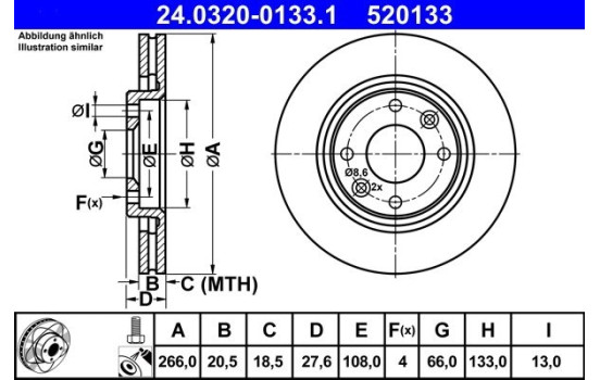 Disco de freno ventilado Powerdisc 24.0320-0133.1 ATE, Imagen 2