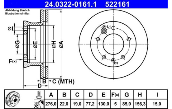 Disco de freno ventilado Powerdisc 24.0322-0161.1 ATE, Imagen 2