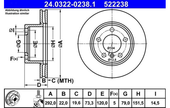 Disco de freno ventilado Powerdisc 24.0322-0238.1 ATE, Imagen 3