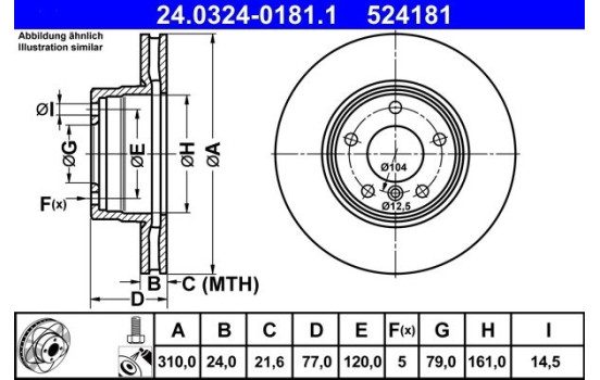 Disco de freno ventilado Powerdisc 24.0324-0181.1 ATE, Imagen 2