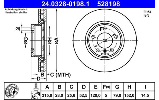 Disco de freno ventilado Powerdisc 24.0328-0198.1 ATE, Imagen 2